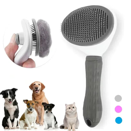 Brosse auto-nettoyante grise pour chien et chat