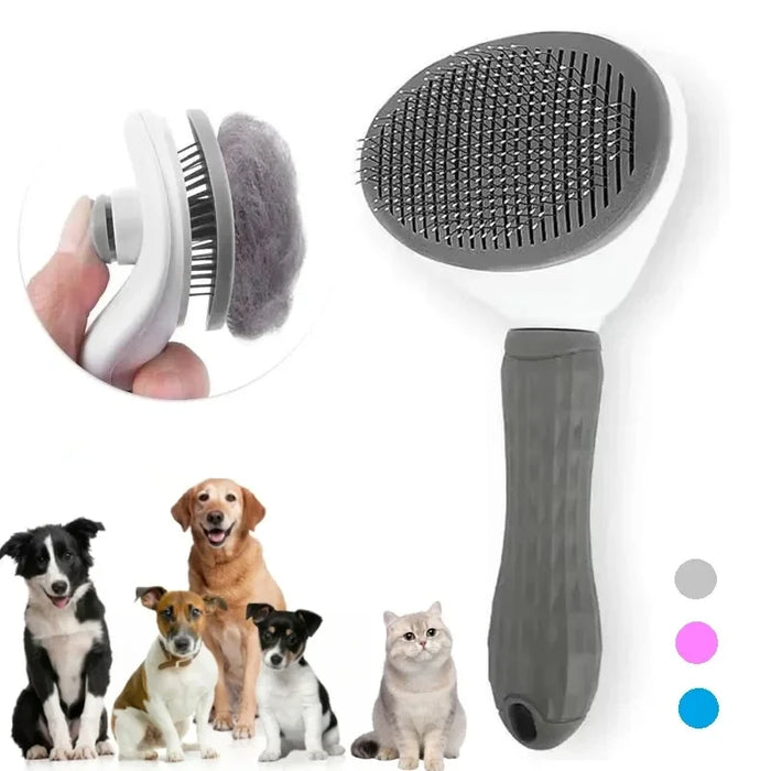 Brosse auto-nettoyante grise pour chien et chat