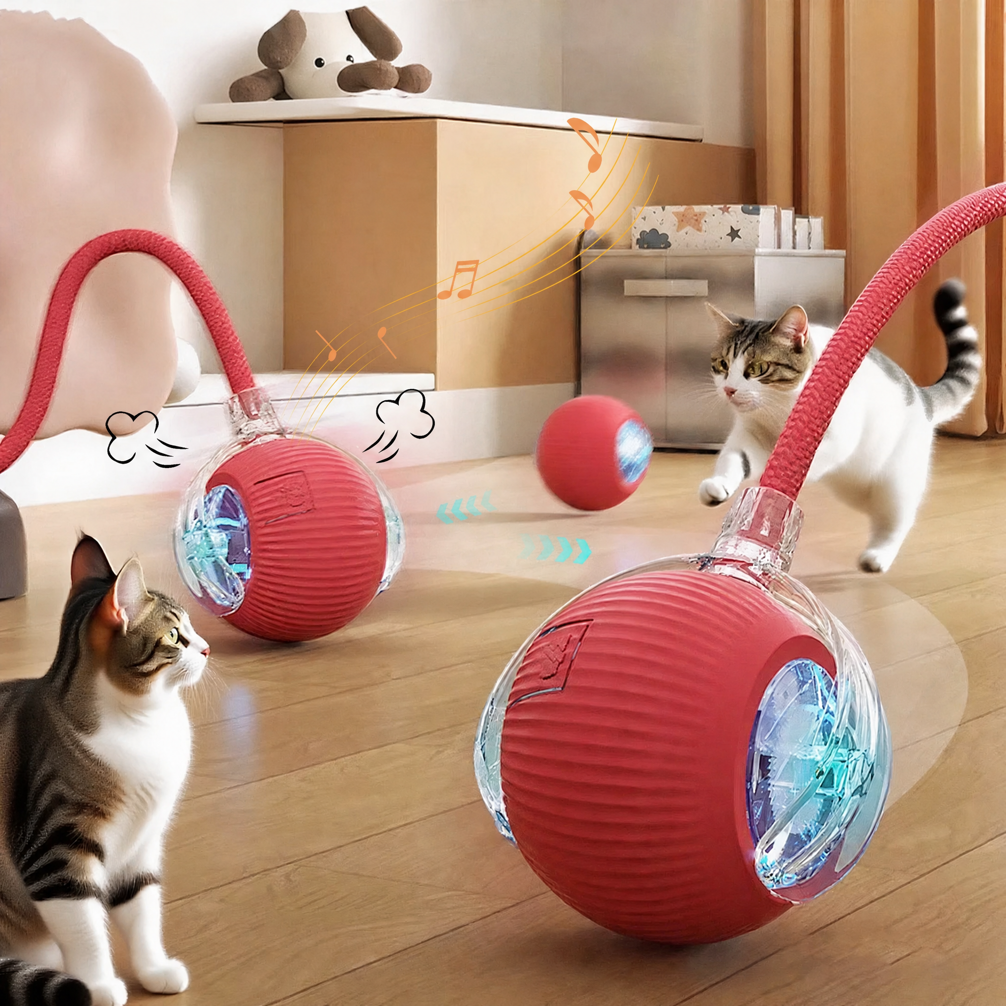 Chat jouant avec la balle rouge
