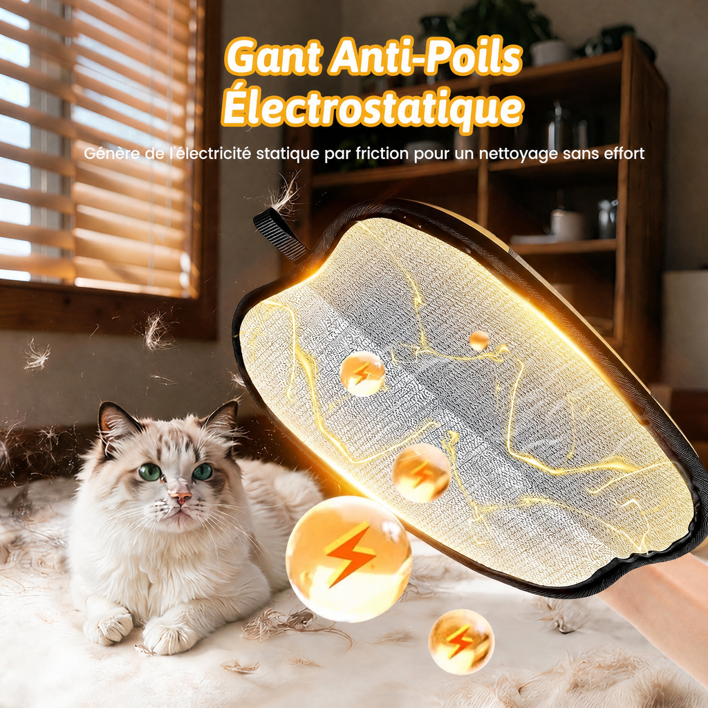 Gant de toilettage anti-poils pour chien et chat