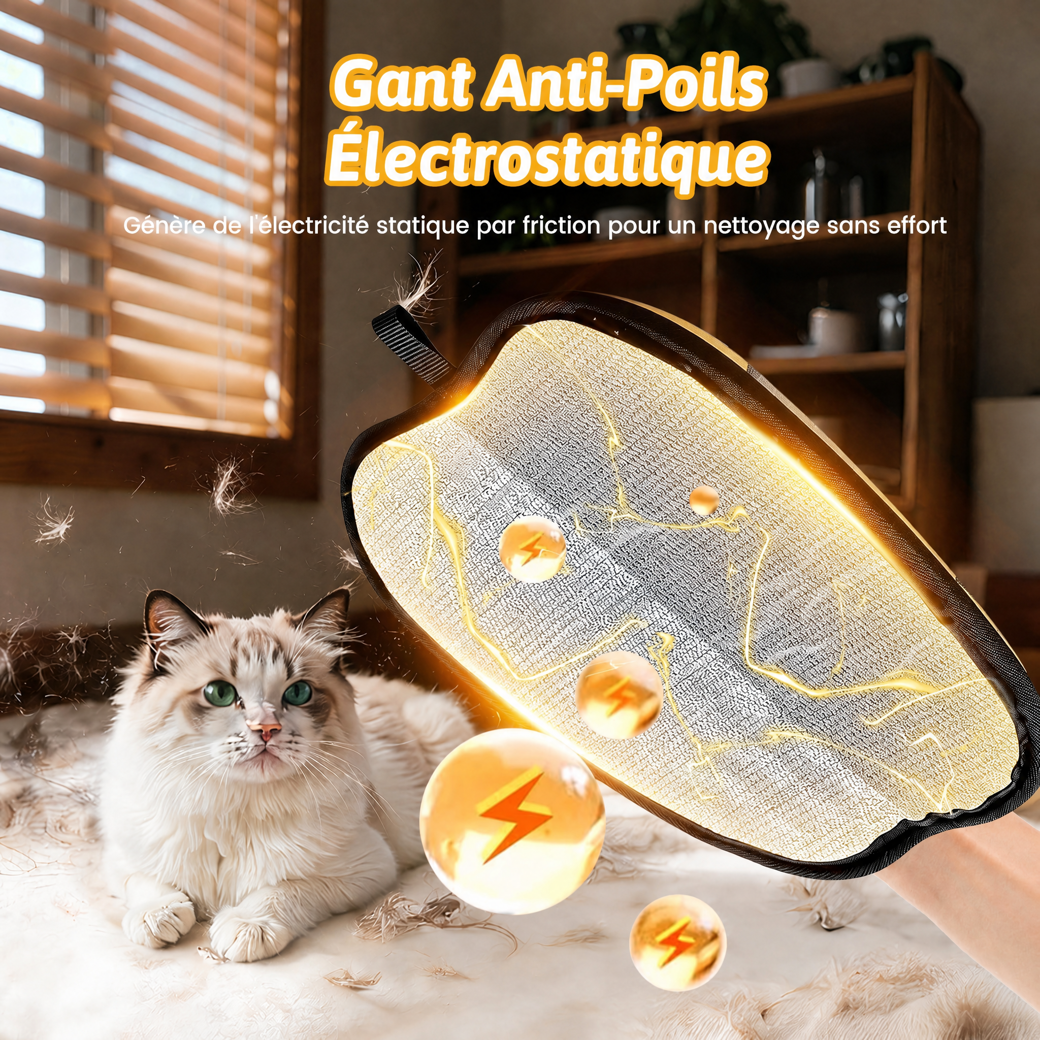 Gant de toilettage anti-poils pour chien et chat