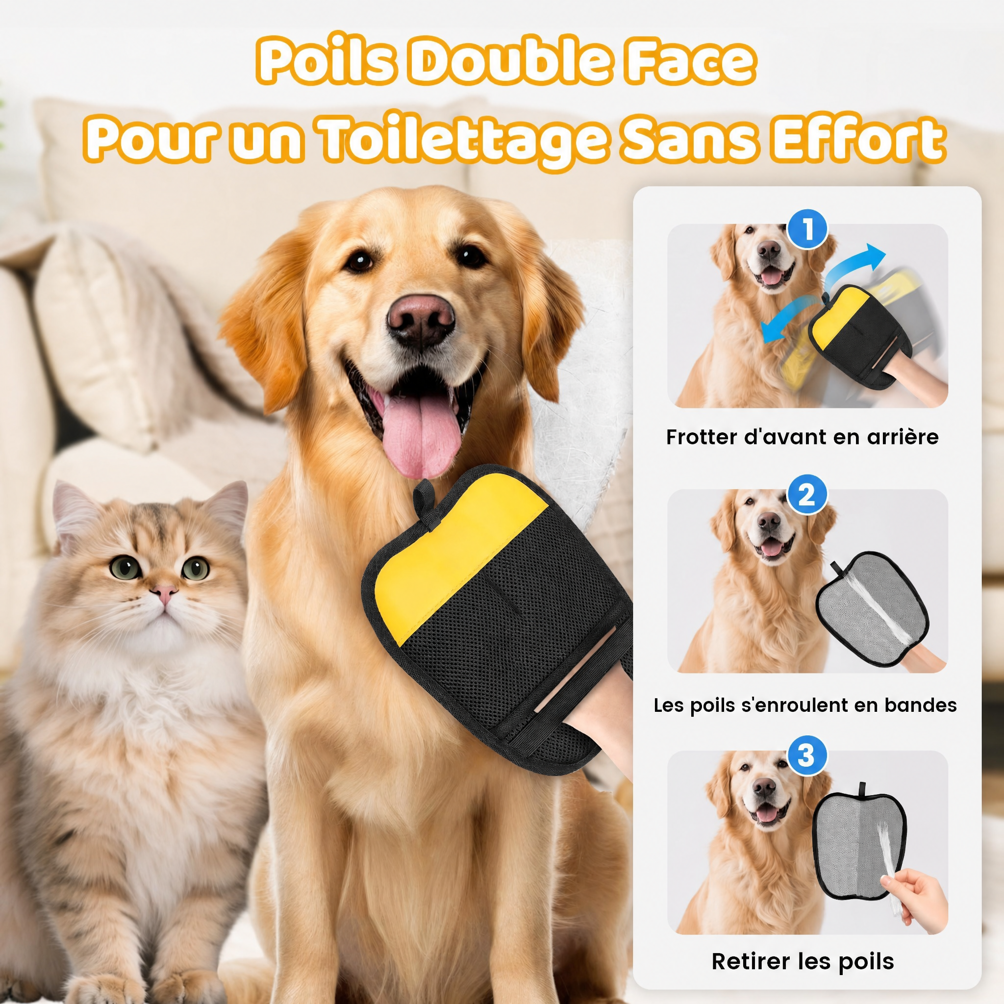 Gant de toilettage anti-poils pour chien et chat