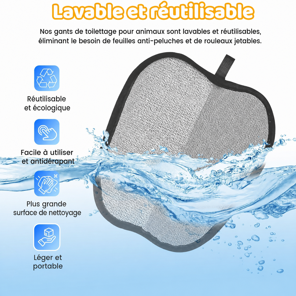 Gant de toilettage anti-poils pour chien et chat