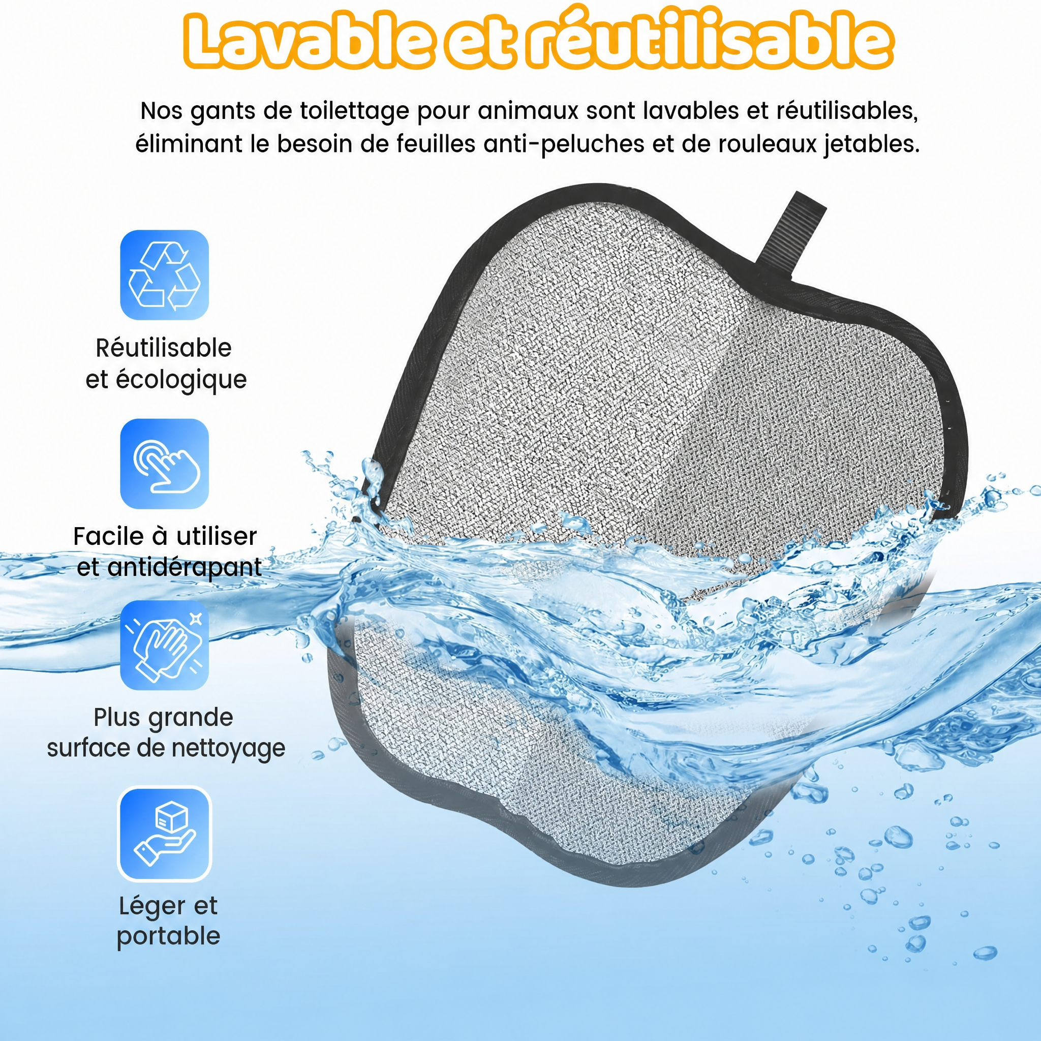 Gant de toilettage anti-poils pour chien et chat