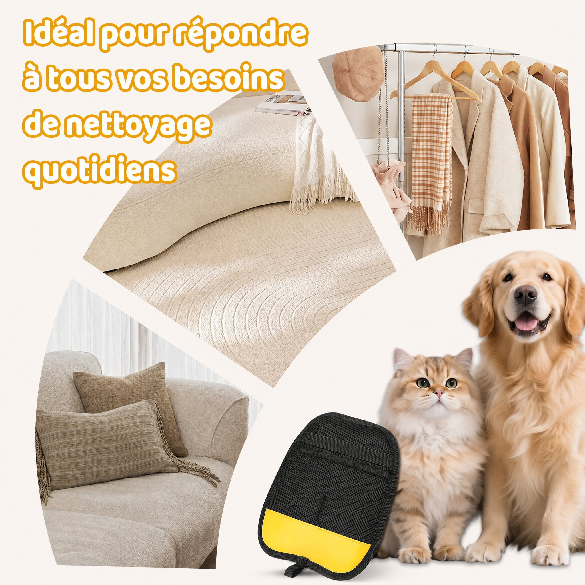 Gant de toilettage anti-poils pour chien et chat