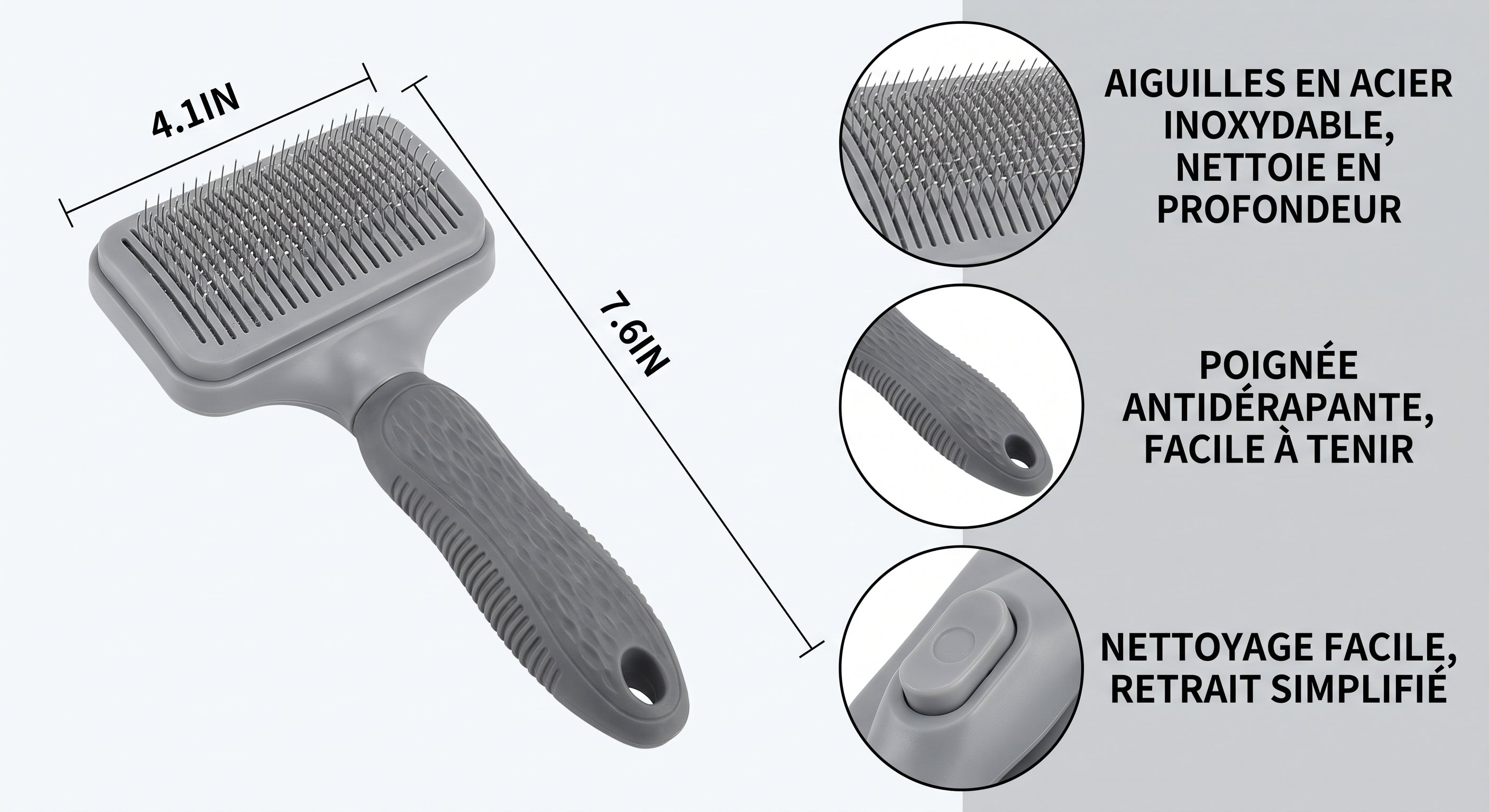 Brosse auto-nettoyante grise pour chien et chat