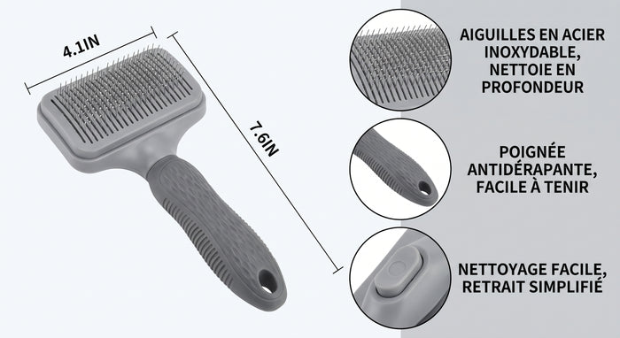 Brosse auto-nettoyante grise pour chien et chat