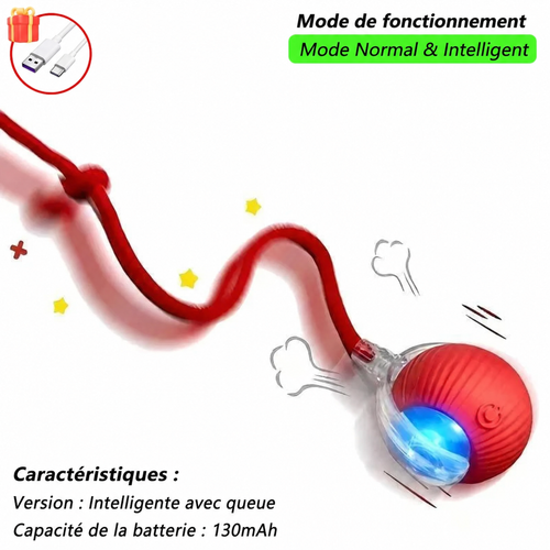 Balle interactive rouge à queue mobile