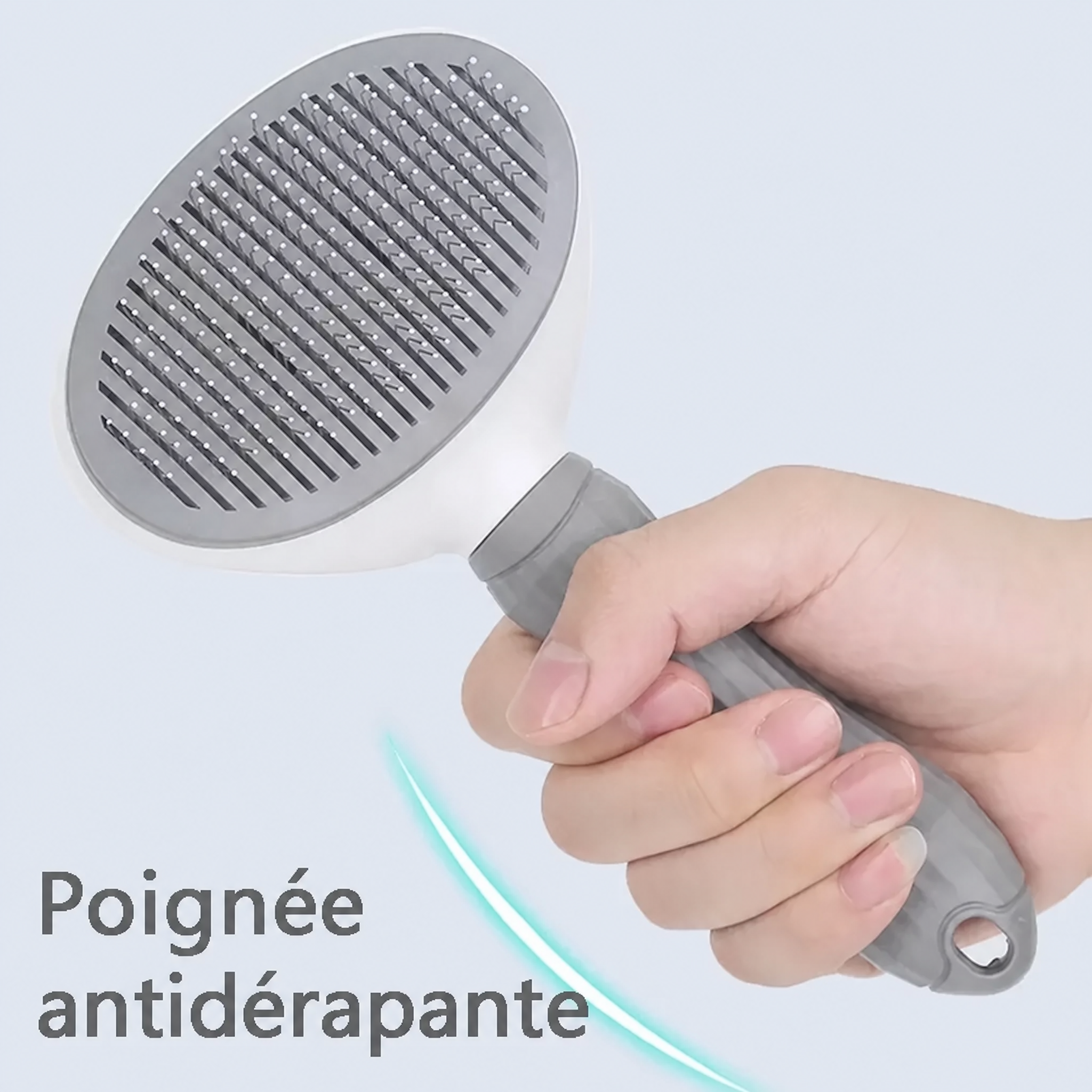 Brosse auto-nettoyante grise pour chien et chat