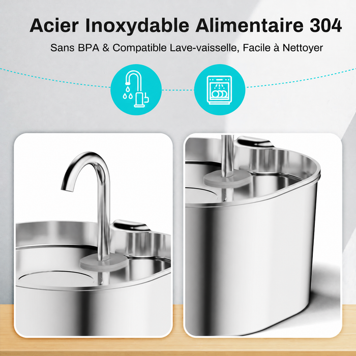 Fontaine à Eau Inox 2,2 L pour Chat & Chien — inox 304 alimentaire