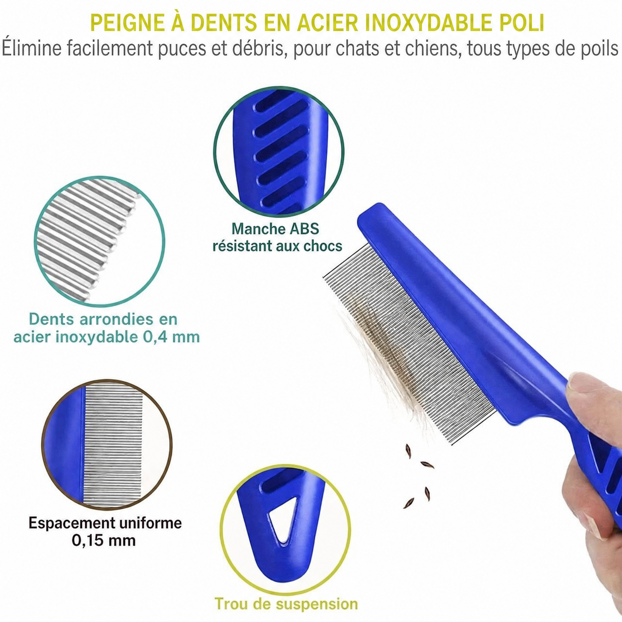 Lot de 4 peignes anti-puces en acier inoxydable — visuel 3